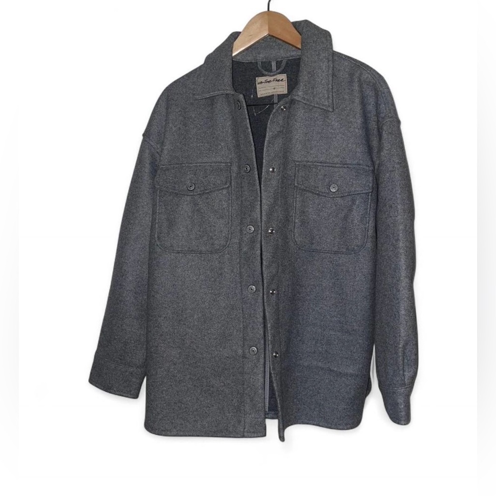 Free People We the Free Grey faux wool button-up shirt jacket shacket small New